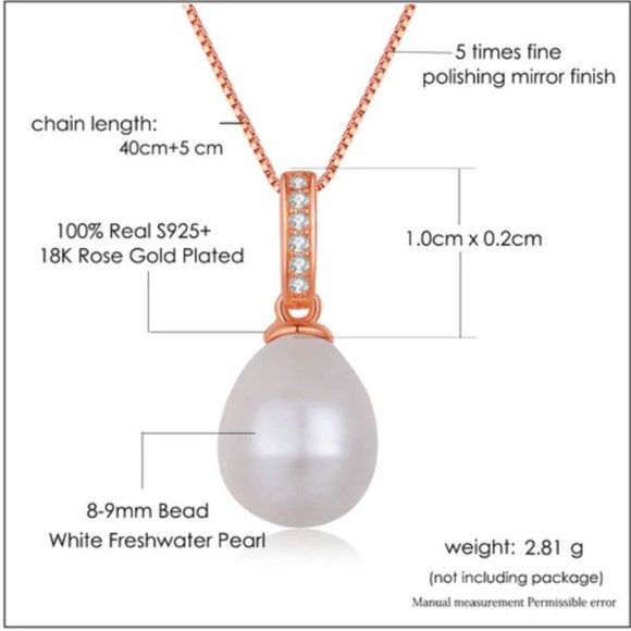 18k Rose Gold Freshwater Pearl Necklace S925 - Picture 4 of 6